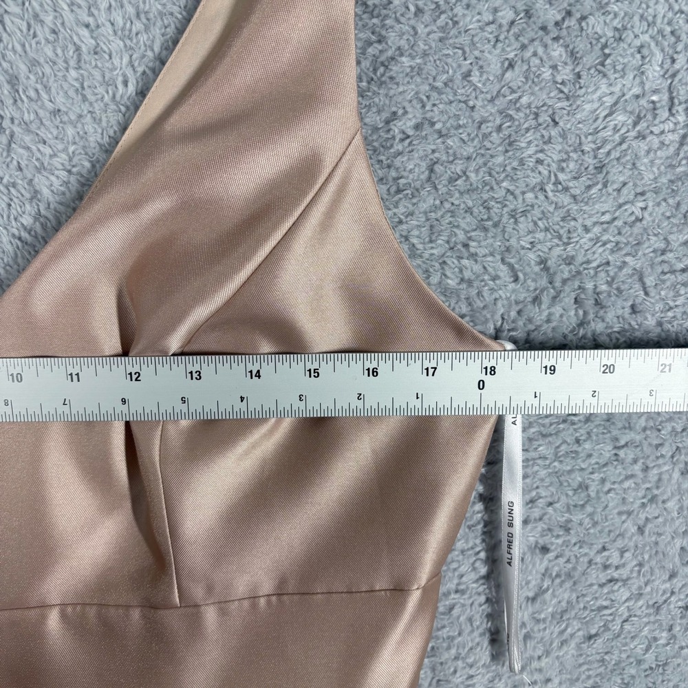 NEW Alfred Sung V-Neck Pleated Cocktail Dress Size 12 Pockets Cameo Beige D768 - Picture 4 of 9